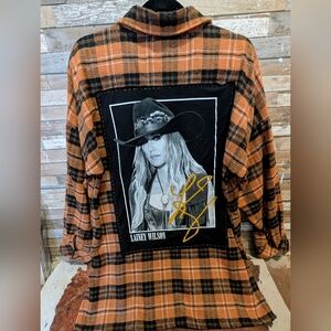 Lainey Wilson Graphic Upcycled Flannel Tunic Shirt